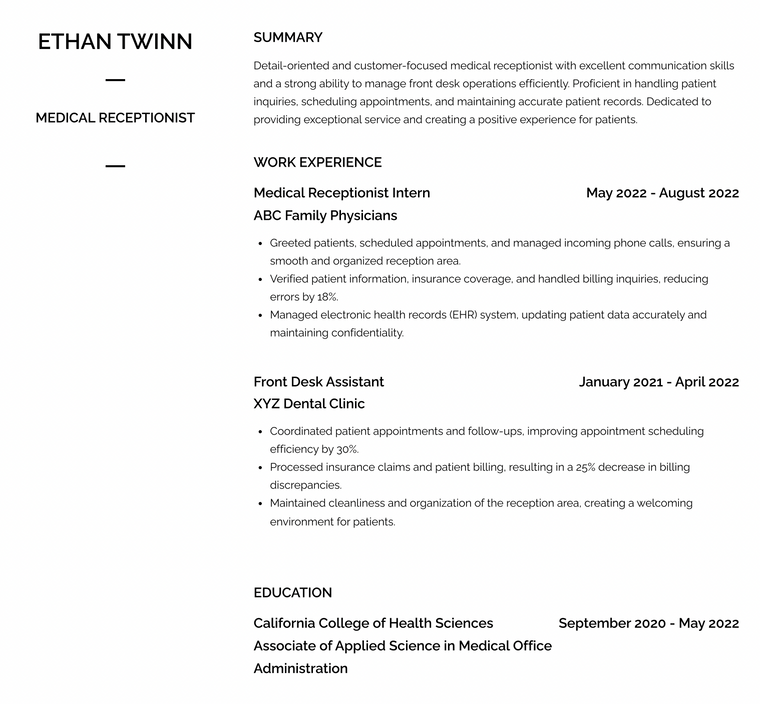 Entry Level Healthcare Resume Template - Vienna