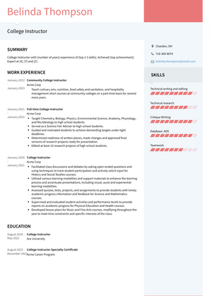 College Instructor Resume Sample and Template