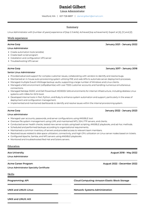 Linux Administrator Resume Sample and Template