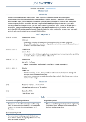 Shareholder Resume Sample and Template