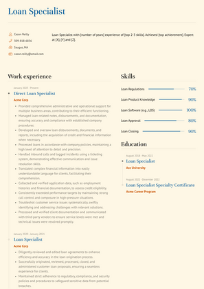 Loan Specialist Resume Sample and Template