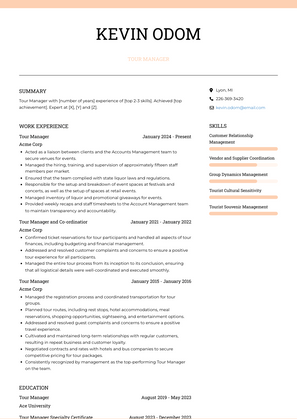 Tour Manager Resume Sample and Template