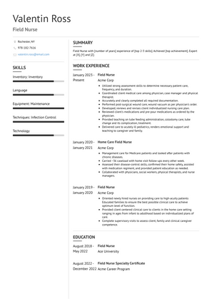 Field Nurse Resume Sample and Template