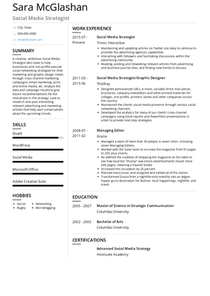 Social Media Strategist Resume Sample and Template