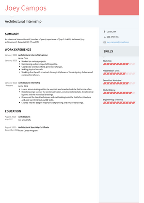 Architectural Internship Resume Sample and Template