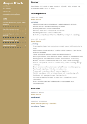 Retail Banker Resume Sample and Template