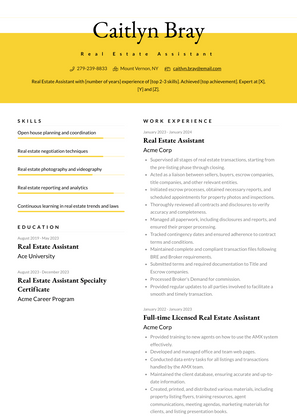 Real Estate Assistant Resume Sample and Template