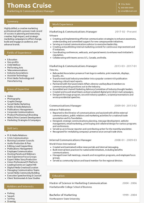 Marketing & Communications Manager Resume Sample and Template
