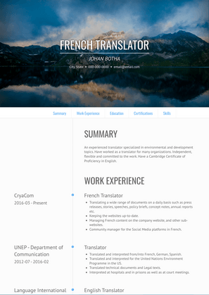 French Translator Resume Sample and Template