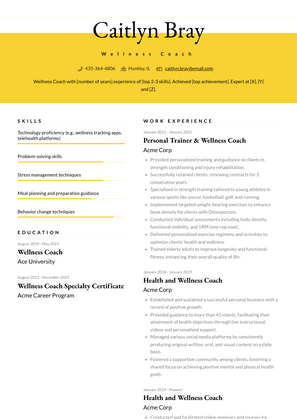 Wellness Coach Resume Sample and Template