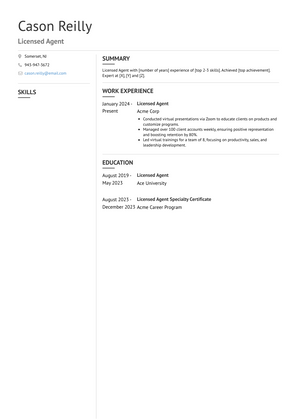 Licensed Agent Resume Sample and Template