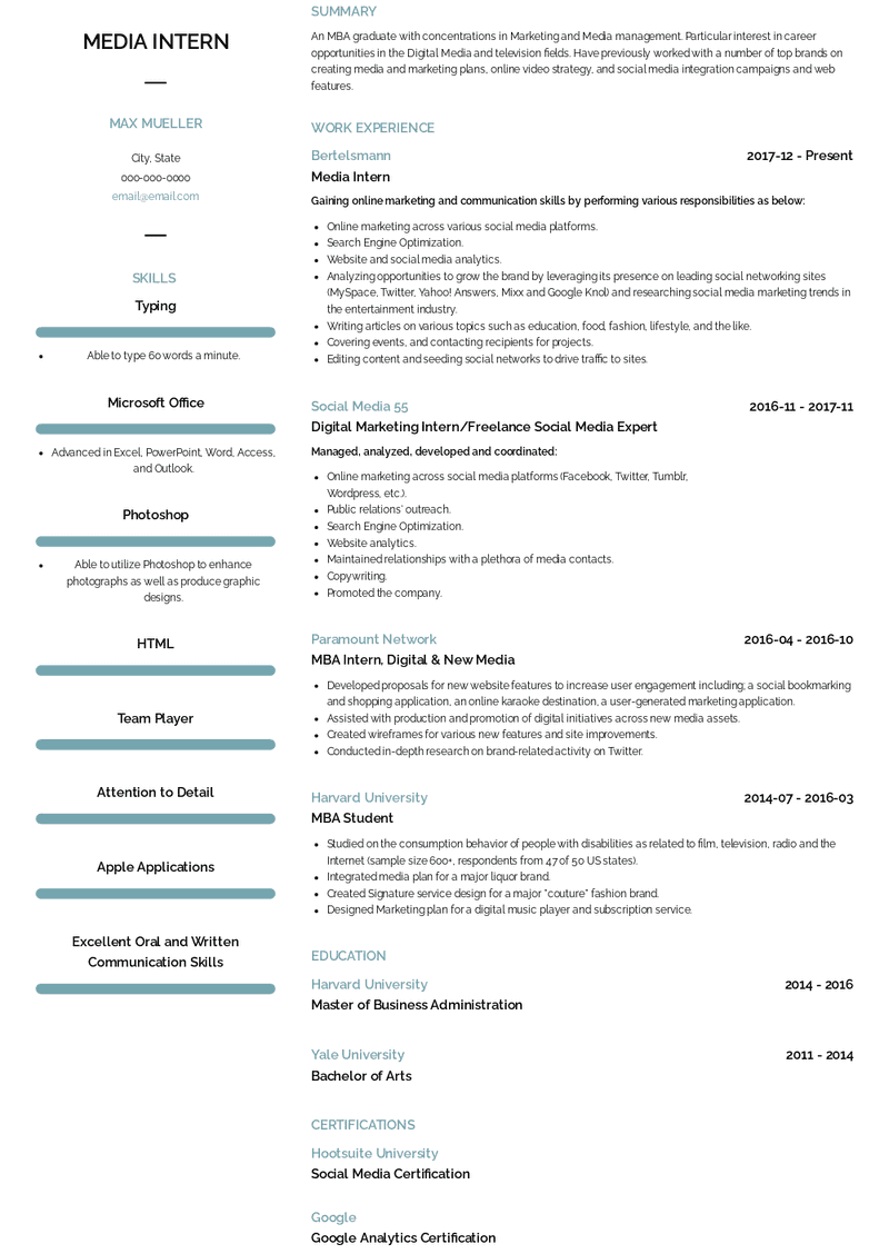 Media Intern Resume Samples And Templates Visualcv