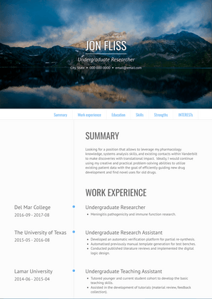 Undergraduate Researcher Resume Sample and Template