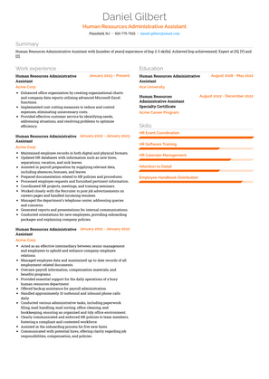 Human Resources Administrative Assistant Resume Sample and Template