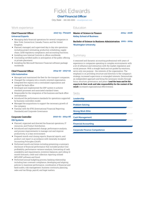 Chief Financial Officer Resume Sample and Template