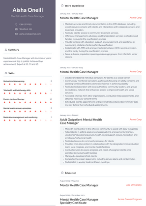 Mental Health Case Manager Resume Sample and Template