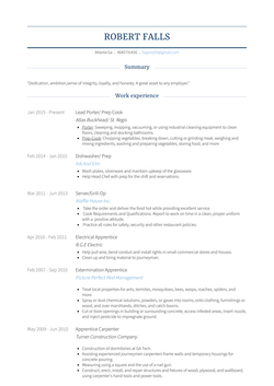 Dishwasher/ Prep Resume Sample and Template