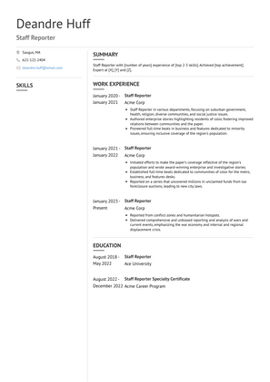 Staff Reporter Resume Sample and Template