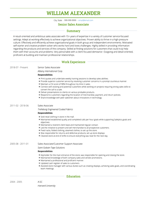 Senior Sales Associate CV Example and Template