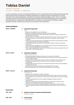 Operations Supervisor CV Example and Template