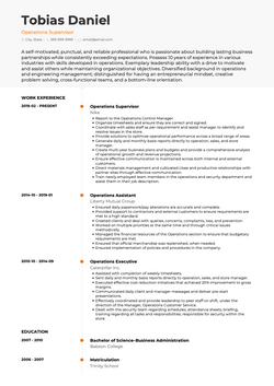 Operations Supervisor Resume Sample and Template