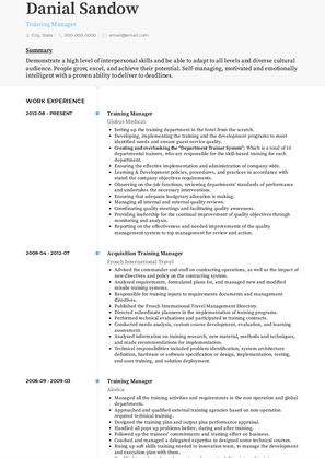 Training Manager Resume Sample and Template