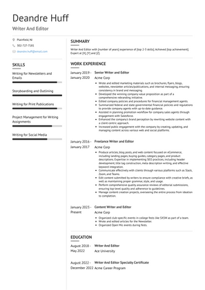Writer And Editor Resume Sample and Template