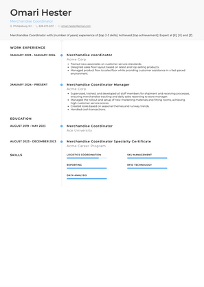 Merchandise Coordinator Resume Sample and Template