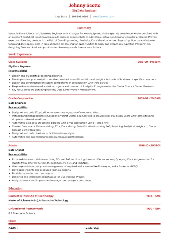 data engineer resume example