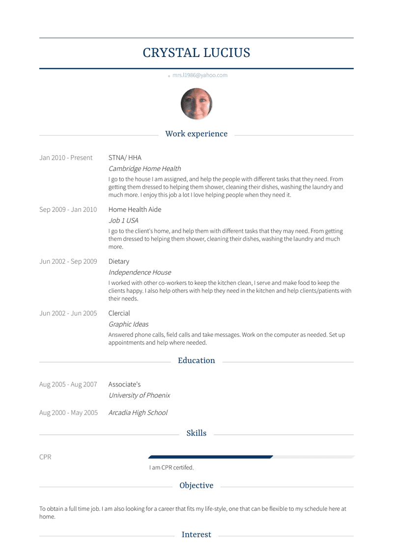 Stna/ Hha Resume Sample and Template