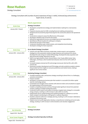 Strategy Consultant Resume Sample and Template