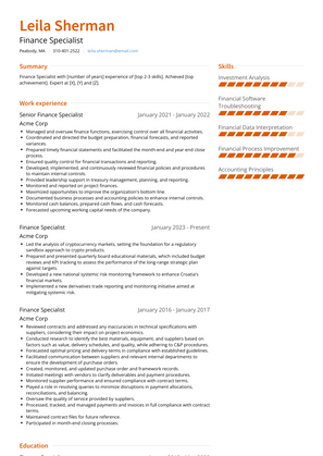 Finance Specialist Resume Sample and Template