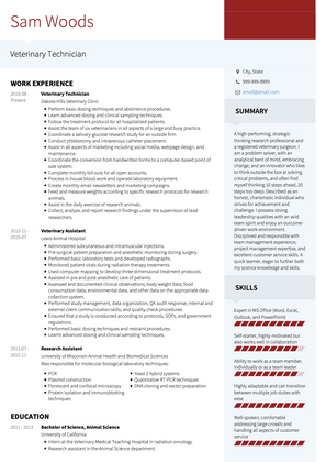 Veterinary Technician CV Example and Template