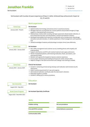 Vet Assistant Resume Sample and Template