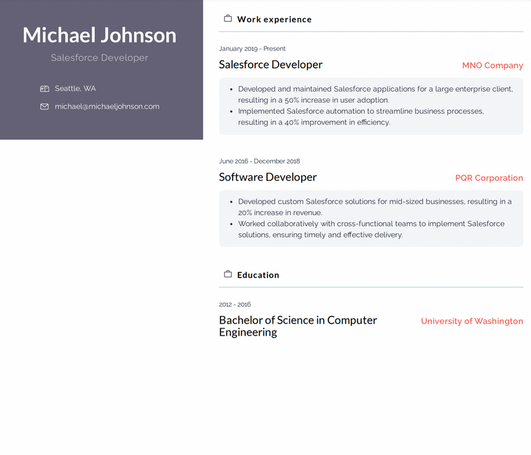 Salesforce Developer Resume Sample 2