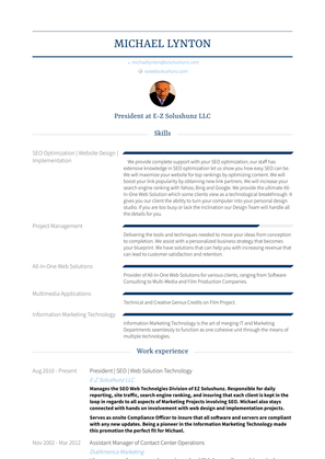 President | Seo | Web Solution Technology Resume Sample and Template