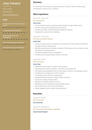 Av Technician Resume Sample and Template