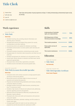 Title Clerk Resume Sample and Template