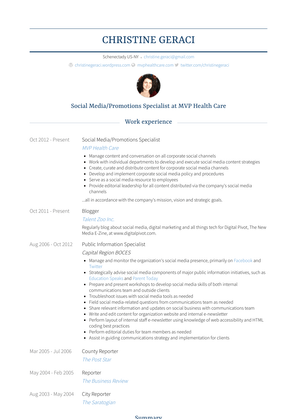 Blogger Resume Sample and Template