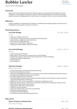 Area Sales Manager Resume Sample and Template