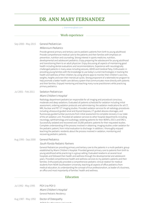 General Pediatrician Resume Sample and Template