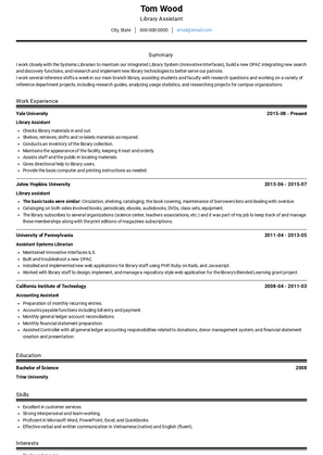 Library Assistant Resume Sample and Template