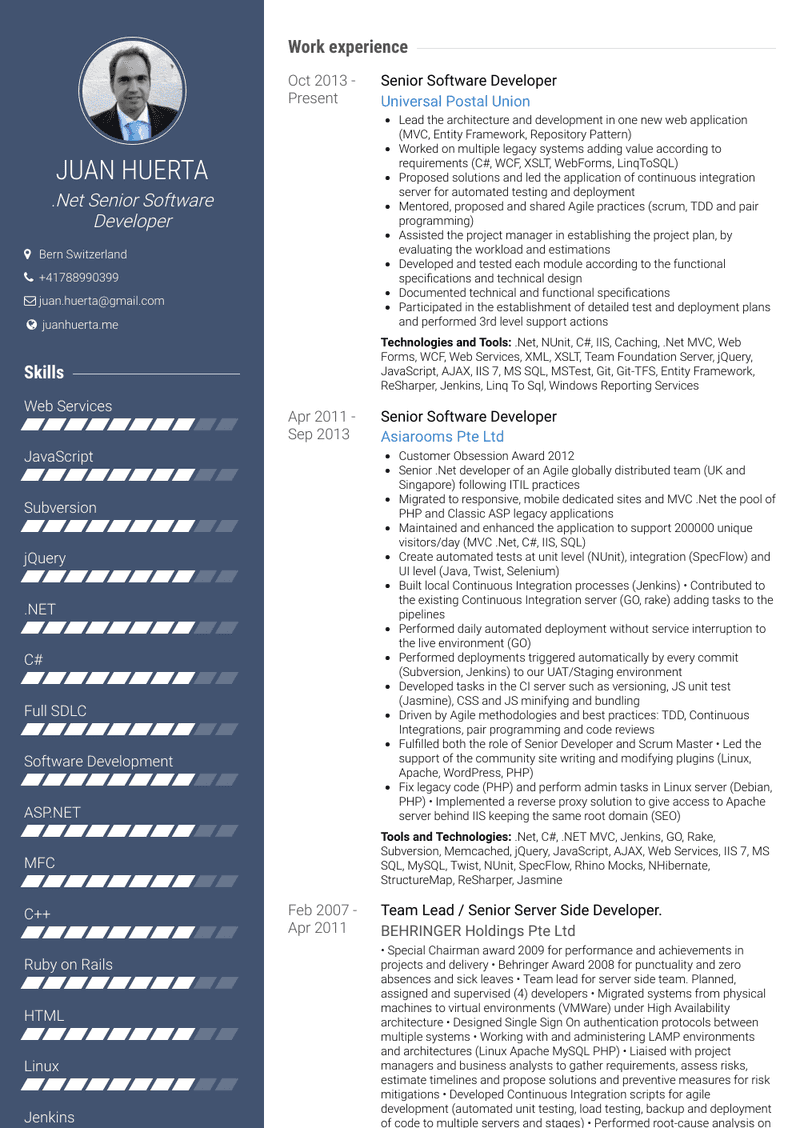 Senior Software Developer Resume Sample and Template