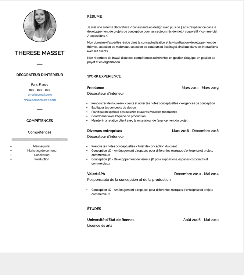 Exemple et modèle de CV null