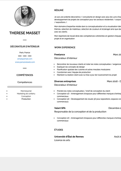 Exemple et modèle de CV Conception d'intérieur