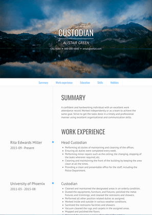 Custodian Resume Sample and Template