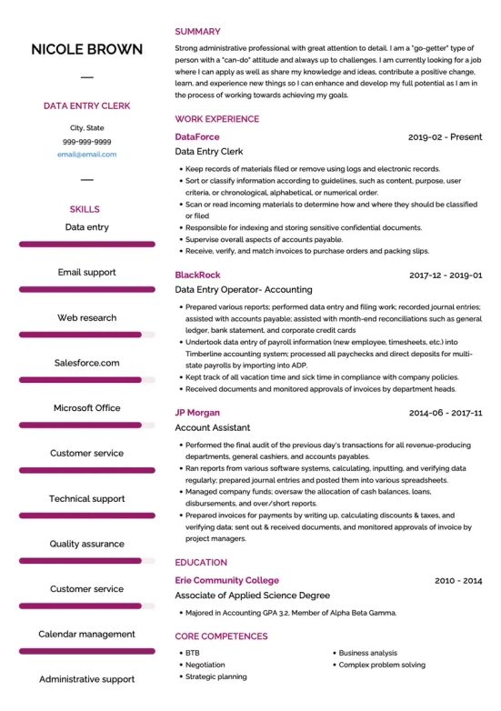 Data Entry Resume Objective Examples