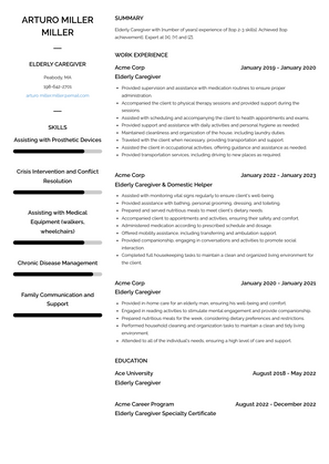Elderly Caregiver Resume Sample and Template