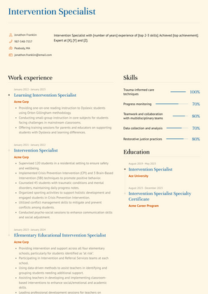 Intervention Specialist Resume Sample and Template