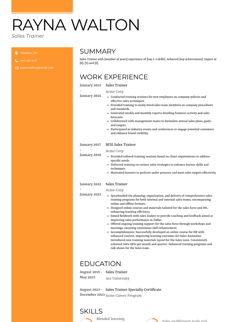 Sales Trainer Resume Sample and Template